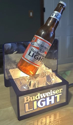 Vintage Lighted BUDWEISER LIGHT BEER  Bottle On Ice Advertising  Sign - Lakeside