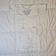 VTG 2 Baby Shirts Embroidered Handmade Set Approx 0  3 Months Cottagecore Prarie