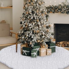 60 Inches Large Christmas Tree Skirt Extra Faux Fur Xmas Tree Skirt White Plu...