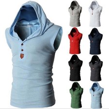 New Men's Hooded T-Shirt Summer Sleeveless Sports Corse Vest Hoodie Tank Tops