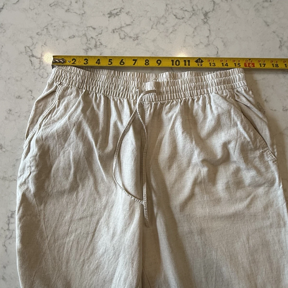 Pantalones de chándal H&M de lino y algodón con cordón cónicos para mujer M beige natural