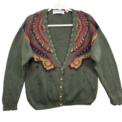Vintage Maggie Lawrence Sweater Womens Medium Green Cardigan