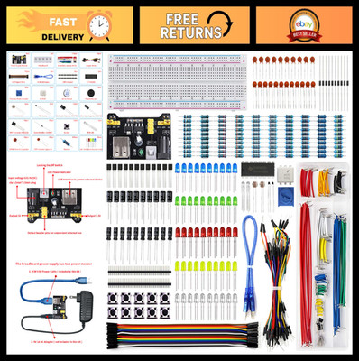 Electronics Component Fun Kit - Power Supply, Jumper Wires, Breadboard & More fo