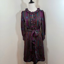 Marc By Marc Jacobs Silk Dress Size 2 Multicolor Floral Geometric Print Ruffle