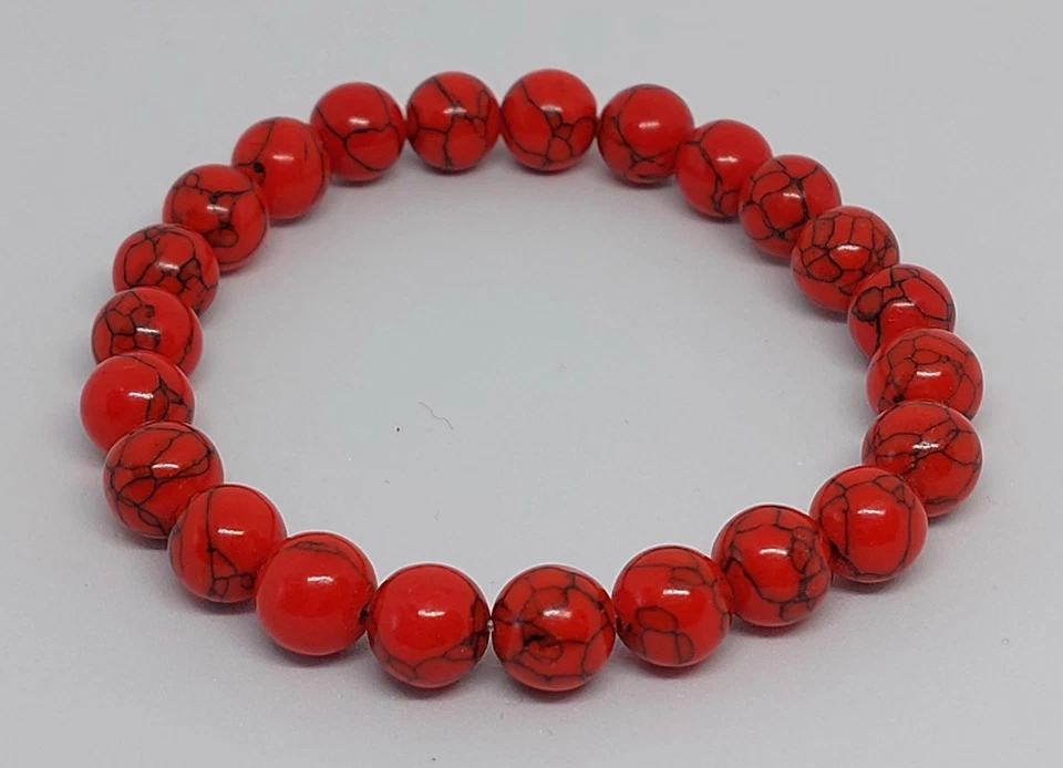 Naturstein Perlenarmband Roter Howlith 8mm Schmucksteinperlen - Bild 2 von 4