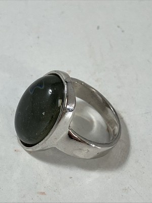 B.D.A. Glass Or Clear Gemstone Oval Cabochon Sterling Silver Size 6.5 Ring