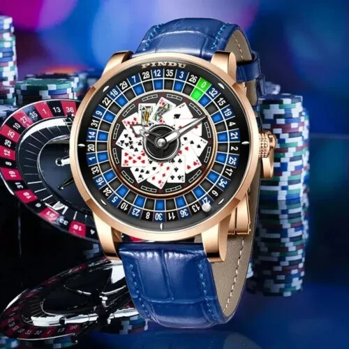 Pindu Design NH35 Mechanical Watch with Poker Rotating Dial & Roulette Wheel