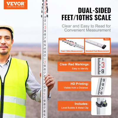VEVOR 18-Feet Telescopic Grade Measuring Rod - 6 Sections, High-Precision, Alumi