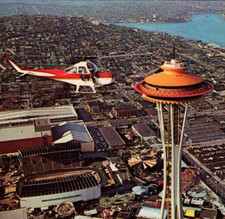 1967 Cessna CH-1 Helicopter, Space Needle, Seattle, King County, WA VTG Postcard