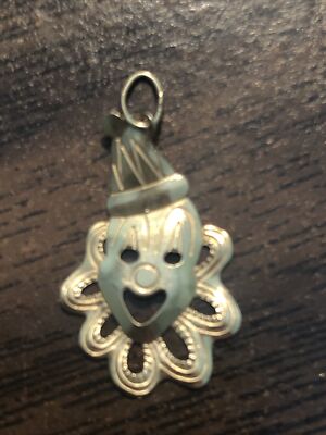 Clown Gesicht Anhänger 14kt Gelbgold Zirkus Clown Halskette Diamantschliff 