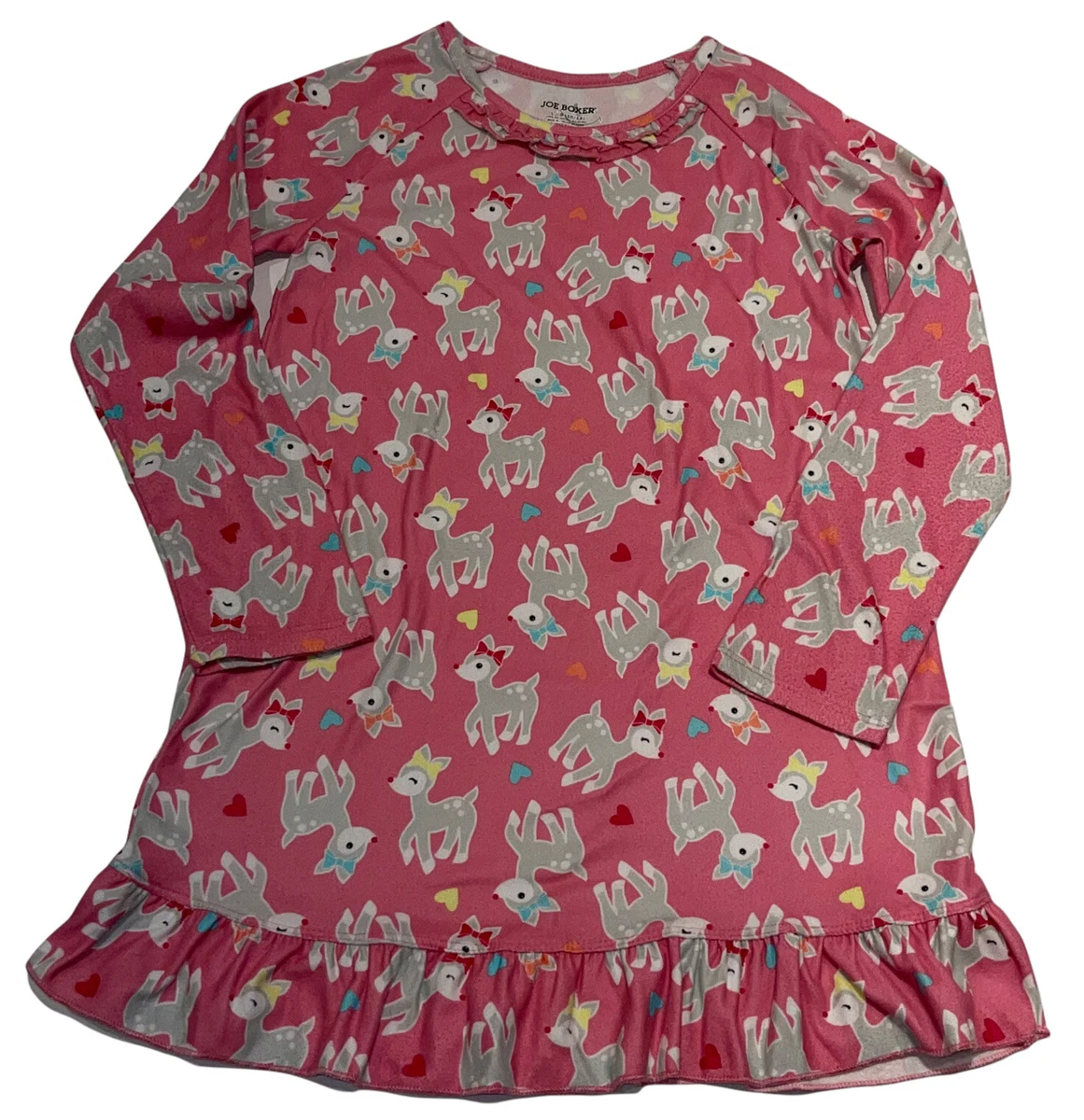 Joe Boxer Girls Pink Reindeer Knee Length Nightgown Warm Cozy