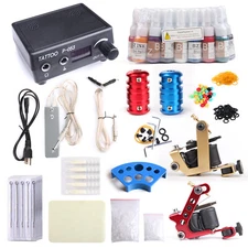 Tattoo Complete Kit Professional Tattoo 2 Machine Set Gun Power Supply 15 Inks