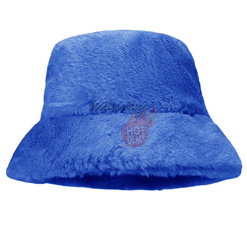 Women Winter Plush Bucket Hat Warm Solid Color Faux Fur  display picture 3