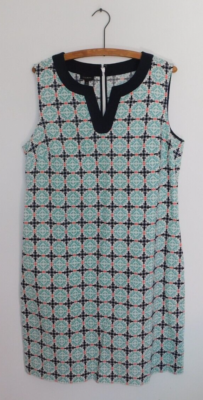 Talbots Linen Blend Split Neck Shift Dress 14 Turquoise Orange Navy White |  eBay