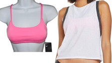 Nike Women's Logo Athletic Pink Swim Sport Bra  White Crop Tank Set, XS, S, XL