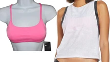 Nike Women's Logo Athletic Pink Swim Sport Bra & White Crop Tank Set, XS, S, XL
