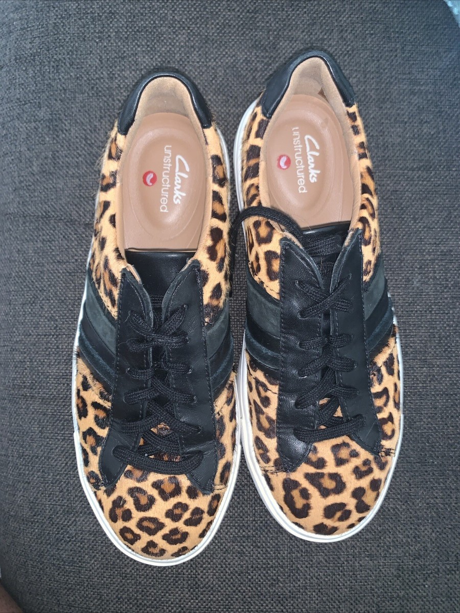 Clarks Un Maui Band Trainers Leopard Print Ponyhair UK 3D