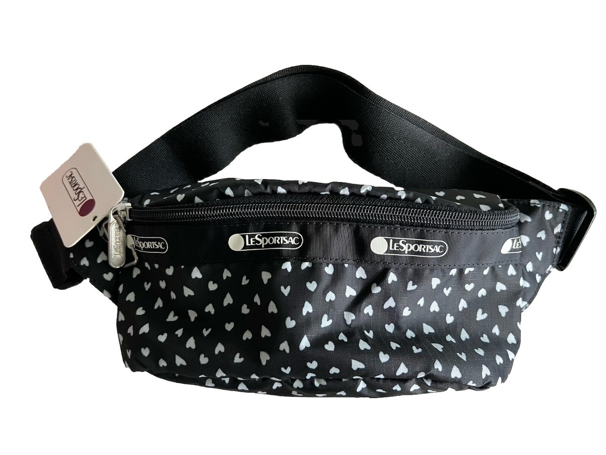 Lesportsac Waist Pouch Fanny Pack Bag Black White Heart Nwt