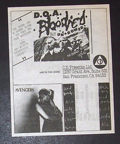 Avengers, D.O.A. Rat Music For Rat People C.D. Presents 1984 Ad, Advert