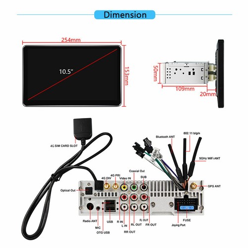 6+128GB Single Din Autoradio Android Autoradio mit 10.5 '' Touchscreen 1280*720P - Bild 8 von 10