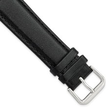 20mm 7.5" Black Smooth Leather Silver-tone Buckle Watch Band
