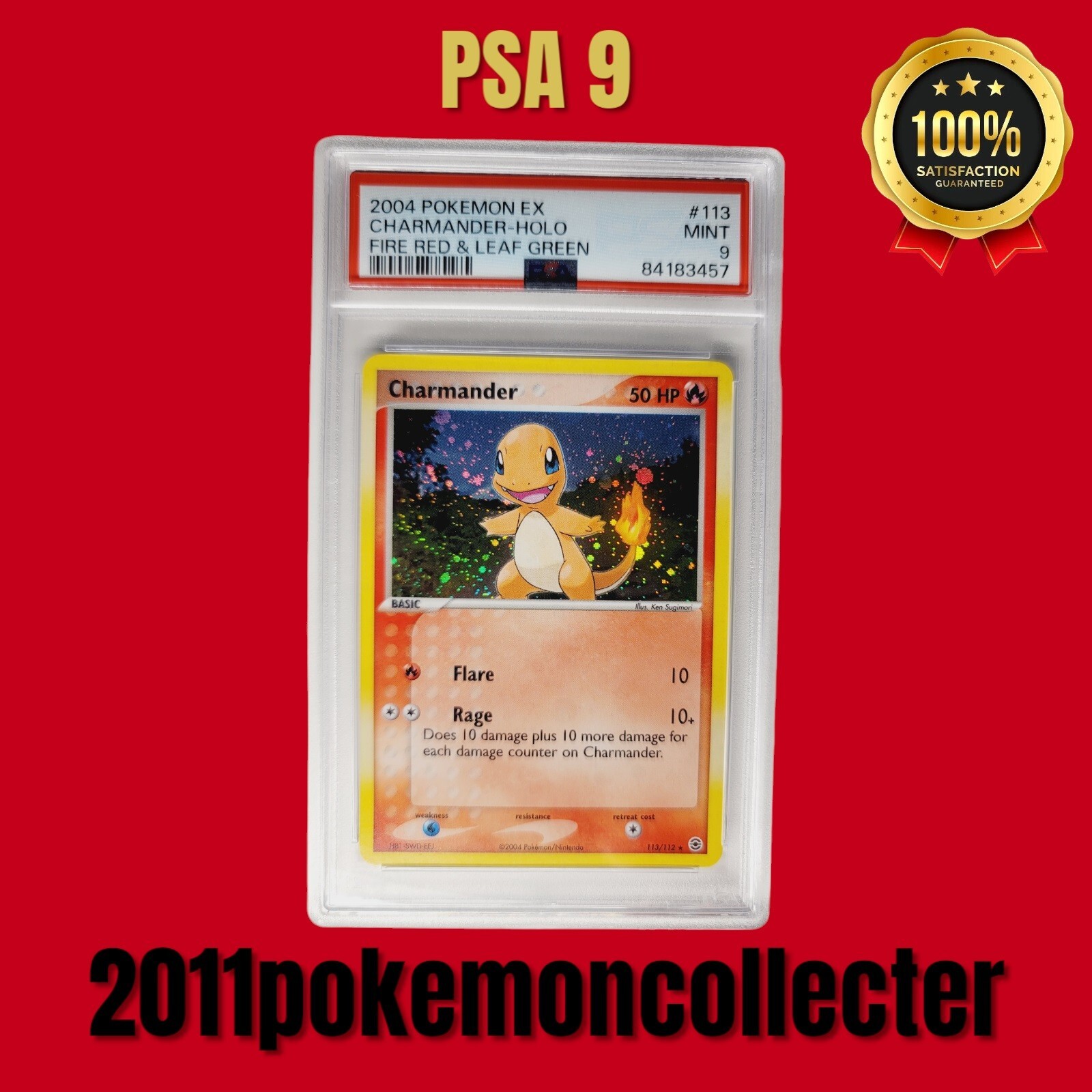 2004 POKEMON EX FIRE RED & LEAF GREEN #113 CHARMANDER-HOLO PSA 9