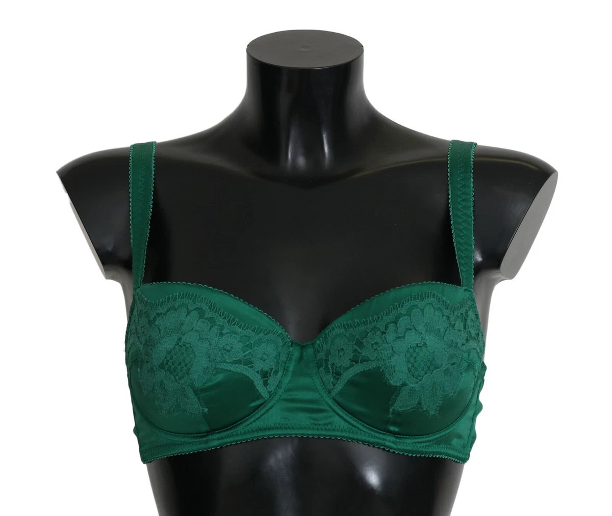 DOLCE GABBANA Bra Underwear Green Silk Stretch Floral Lace IT1