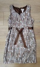Vintage 90s Y2K Robbie Bee Dress Size 14 Abstract Print Retro Brown & White Belt