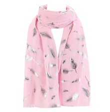 Ladies Women Glitter Silver Foil Feather Print Scarf Scarves Wraps For By London