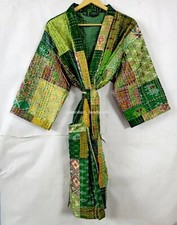 Silk patchwork handmade Green kantha jacket japanese kimono style kantha robe