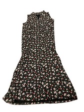 J. Jill Wearever Collection Black Floral Midi Dress Size S Sleeveless