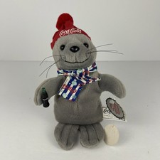 1999 Collectible Coca-Cola Bean Bag Plush Seal Knit Hat and Striped Scarf 0210