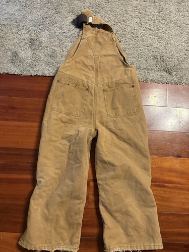 Carhartt Youth Bib Overalls Size 8 Brown Canvas Workwear Double Knee Barn - Picture 9 of 10