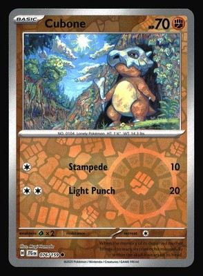 Cubone 076/159 Common Journey Together Pokemon Reverse Holo Near Mint