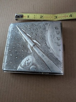 USSR Soviet Vostok Gagarin 12-04-1961 First Flight Space Souvenir Cigarette Case