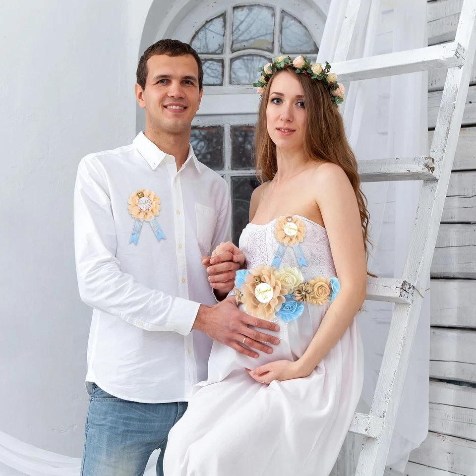 SUSSURRO Oso de Peluche Faja de Maternidad Mamá para Ser Papá para Ser Ramillete Pin Set Azul Foto 4 de 4