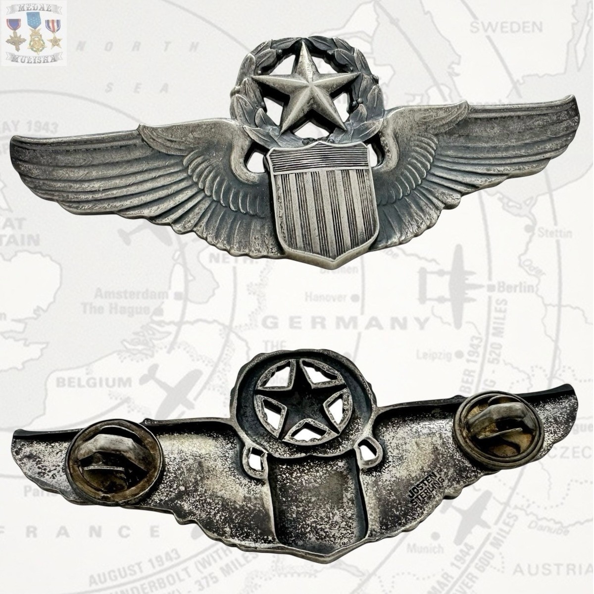 WWII COMMAND PILOT WINGS STERLING U.S. ARMY AIR CORPS 3” SIZE