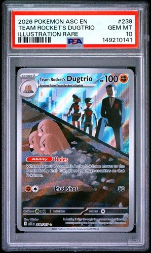 Team Rocket's Dugtrio 239/217 Me: Ascended Heroes Holo PSA 10