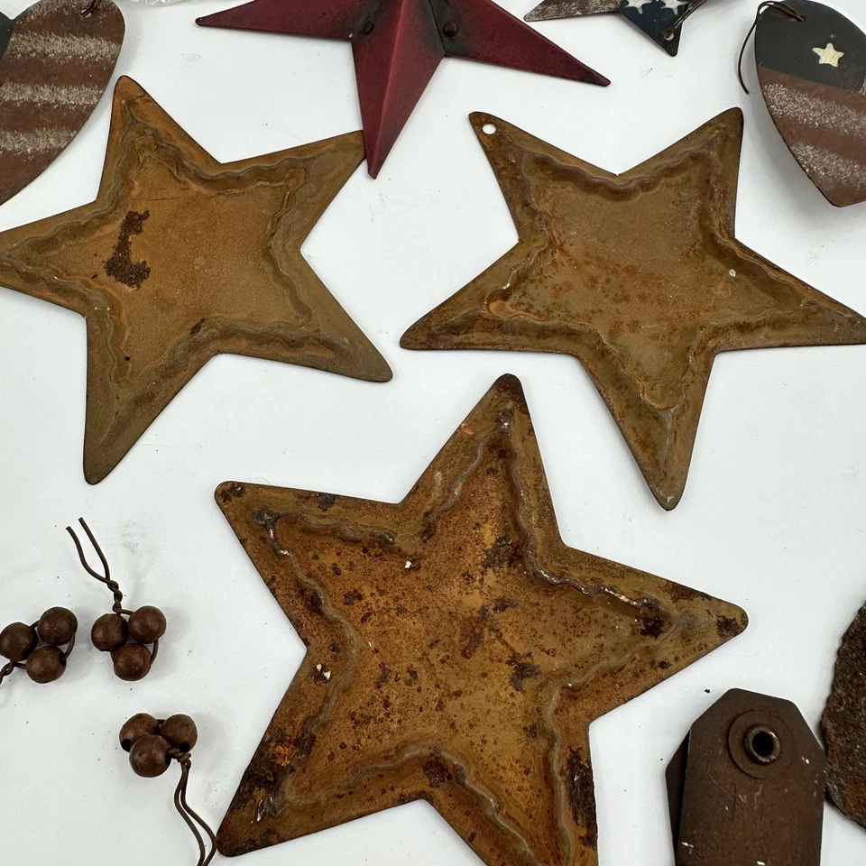 Lote de estrellas oxidadas bayas artesanía reutilizable granja artesanía primitiva metal Foto 2 de 4