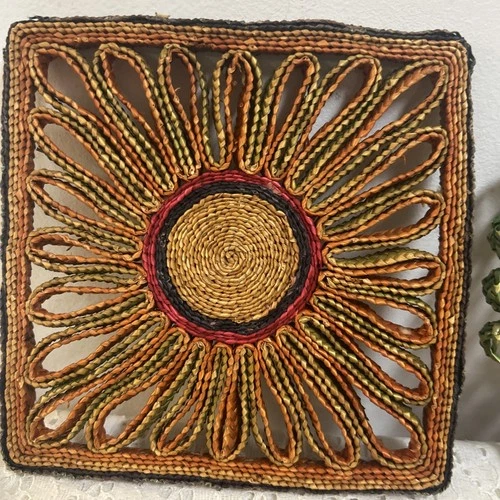 Vintage Hand Woven Straw Colorful Hot Pads Trivets Set Of 4 MCM 1970s Boho Retro image 3