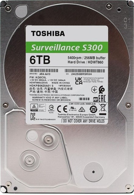 Toshiba S300 6TB Hard Disk Videosorveglianza 3.5” HDD DVR SATA SMR HDWT860UZSVA