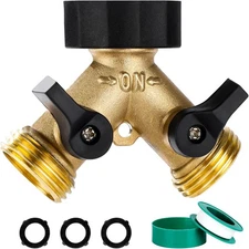 Dalmbox Garden Hose Splitter 2 Way, Y Connector Brass Garden Hose Adapter, Water