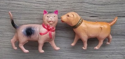 Sekiguchi Celluloid Cat & Dog Occupied Japan Clover Mark Blow Mold 3'' Figurine