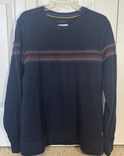Fat Face Sweater Mens Medium Navy With Stripe Crewneck Cotton Pullover