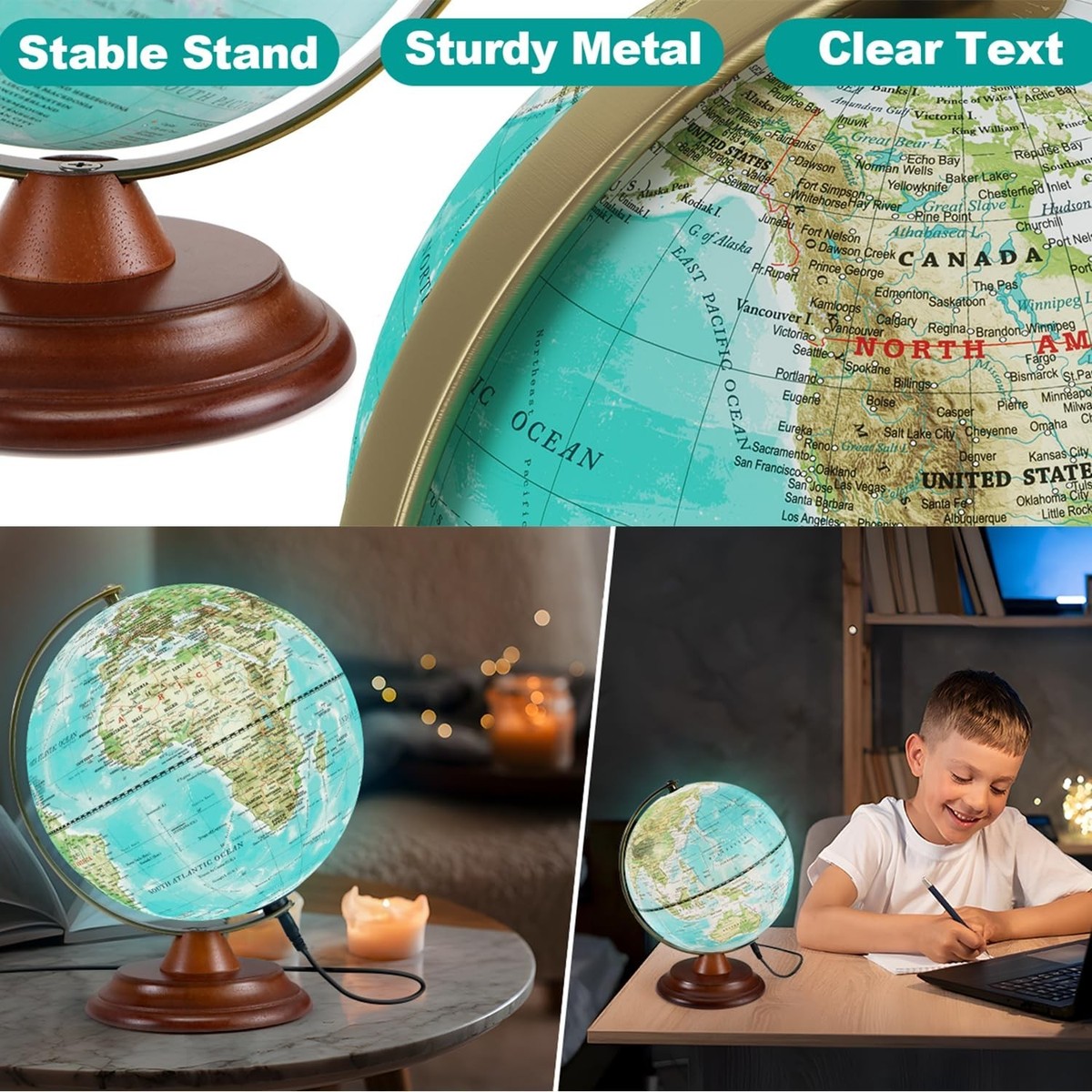 Buy Illuminated Globe of the World with Wooden Stand, 8'' World