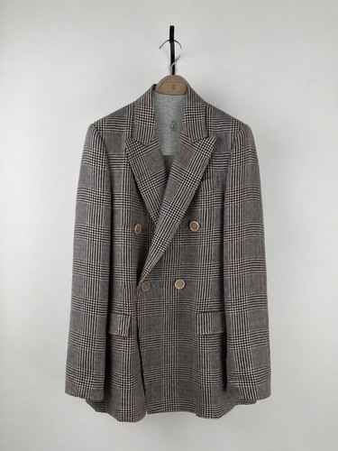 Brunello Cucinelli Women's Double Breasted Checked Linen Blazer Jacket BNWT 44
