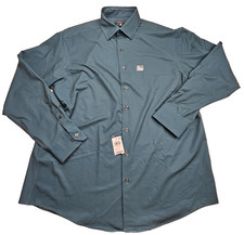 Alfani Mens Geo-Print Button Down Dress Shirt 17-17.5, 36-27 Green Stretch New