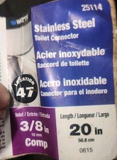 Watts 20" Toilet Connector; Braided Stainless Steel 3/8" OD × 7/8" Ballcock NEW