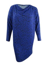 Michael Kors Women's Plus Size Animal-Print Cowlneck Dress(1X, Black/Twilight)