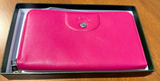 Longchamp Pink Zip-Around Wallet Solid Folding Credit Card Horse Equestrian